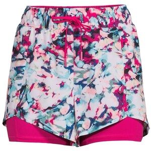 Avia Women's Running Shorts with Bike Liner, Wild Watercolor/Magenta Quartz